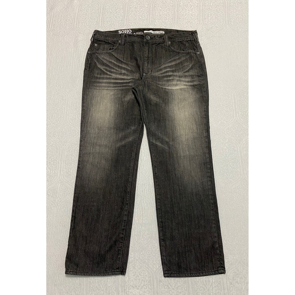 DKNY Jeans Men's Size 38×30 Black Soho Relaxed Wide Leg Whiskers - Picture 2 of 9
